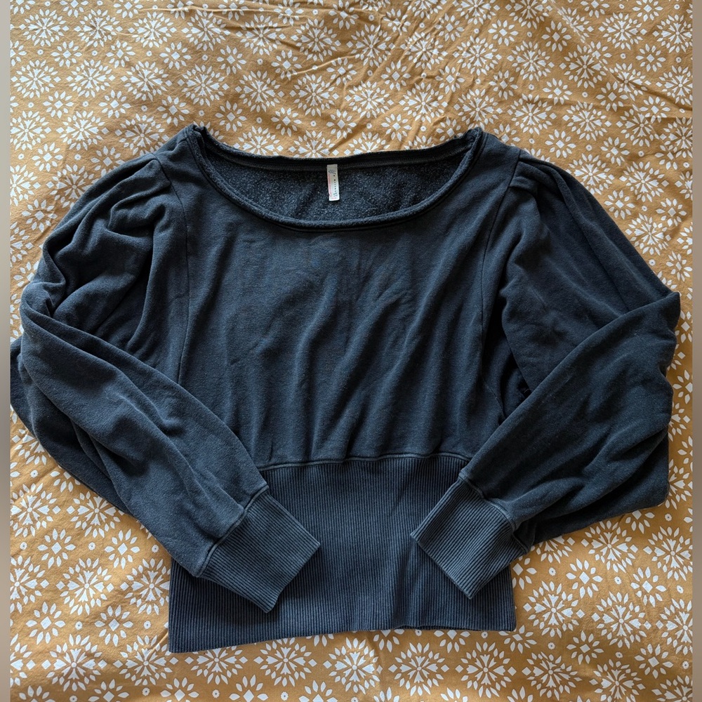 Free People Black Scoop Neck Bell Sleeve Top